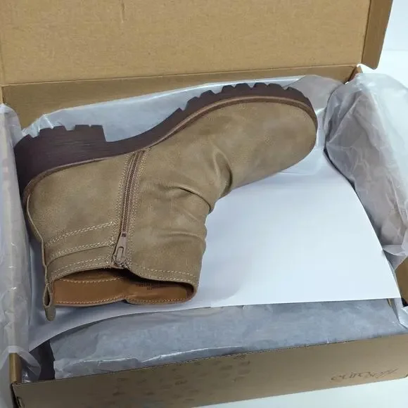 Eurosoft bv Sofft Ariva Side Buckle Ruched Boots Chunky Sz 9.5 Stone Brown $89 - Picture 11 of 12